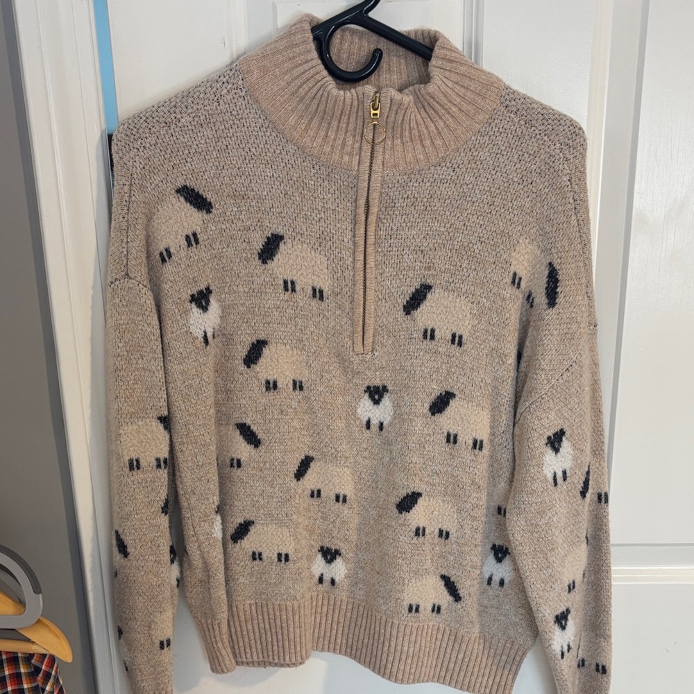 LOFT Cream and Gray Knit Sweater